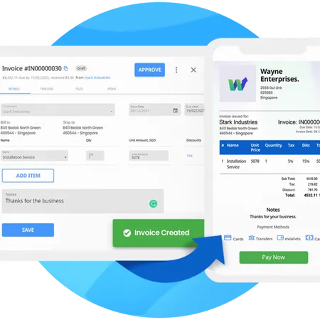 Peakflo’s online invoicing features — payment email reminder, invoice tracking, digital payments, etc